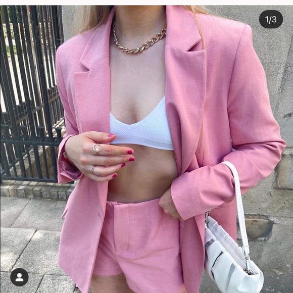 M ZARA Linen Blend Blazer Pink - Picture 6 of 12